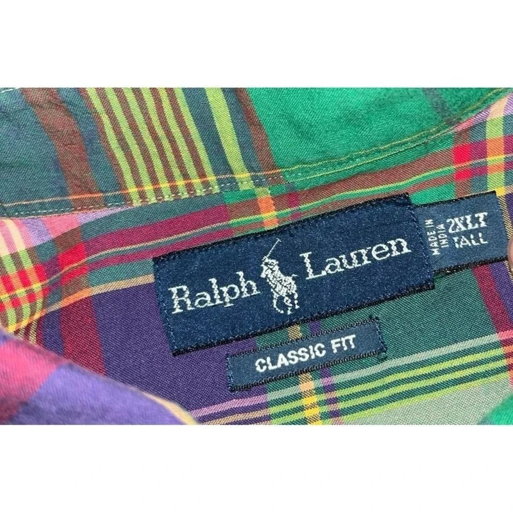 Mens Polo‎ Ralph Lauren Madras Plaid Colorful Button Up Shirt